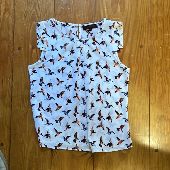 Vintage sleeveless top with bird print, size S/M - Picture 4 of 5